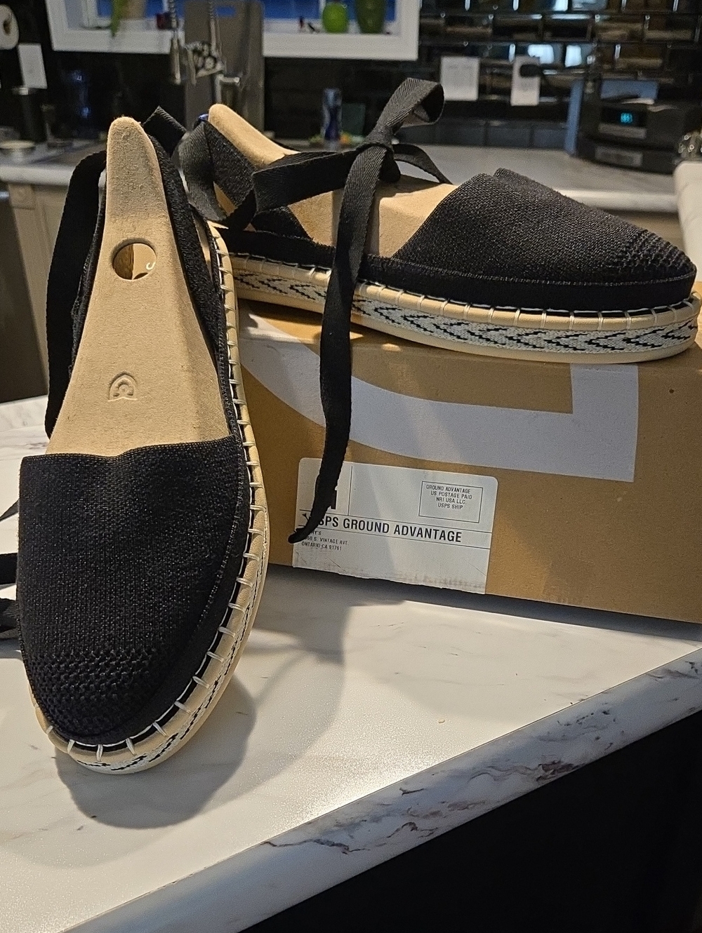 Rothy's Black D'Orsay Espadrille Lace-Up Flats - Women's Casual Slip-On